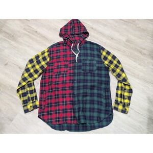 PacSun Shirt Mens XL Multicolor Plaid Flannel Hooded Long Sleeve Button Up